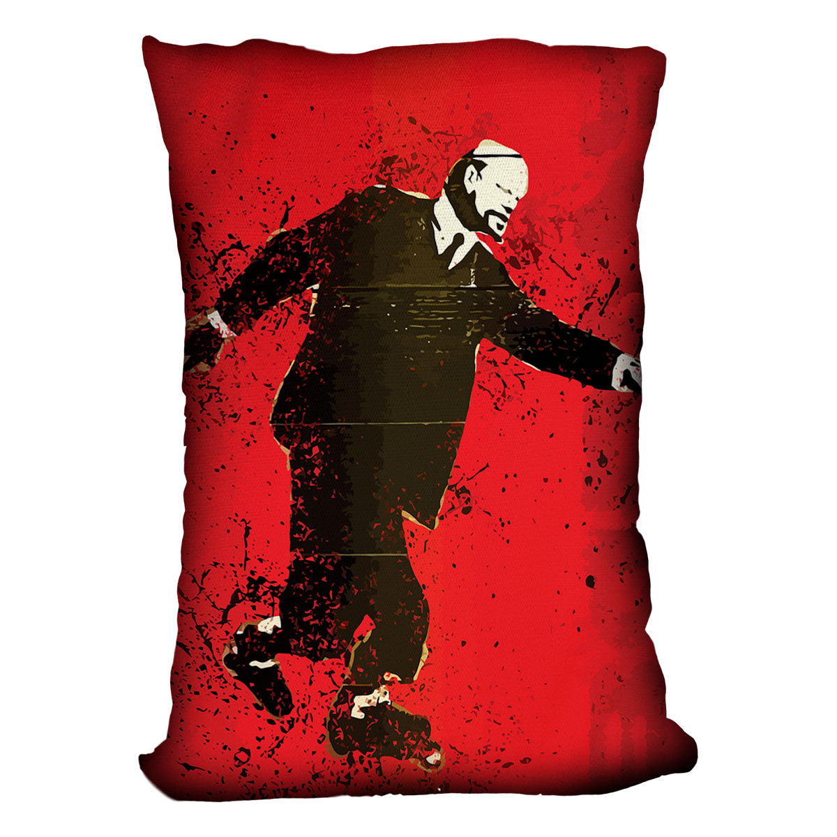 Banksy Lenin on Roller Blades Cushion featuring vibrant colors and luxurious vegan faux suede fabric, perfect for home decor.