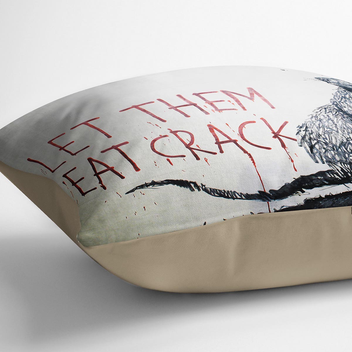 Banksy Let Them Eat Crack Cushion featuring vibrant abstract design on luxurious vegan faux suede.