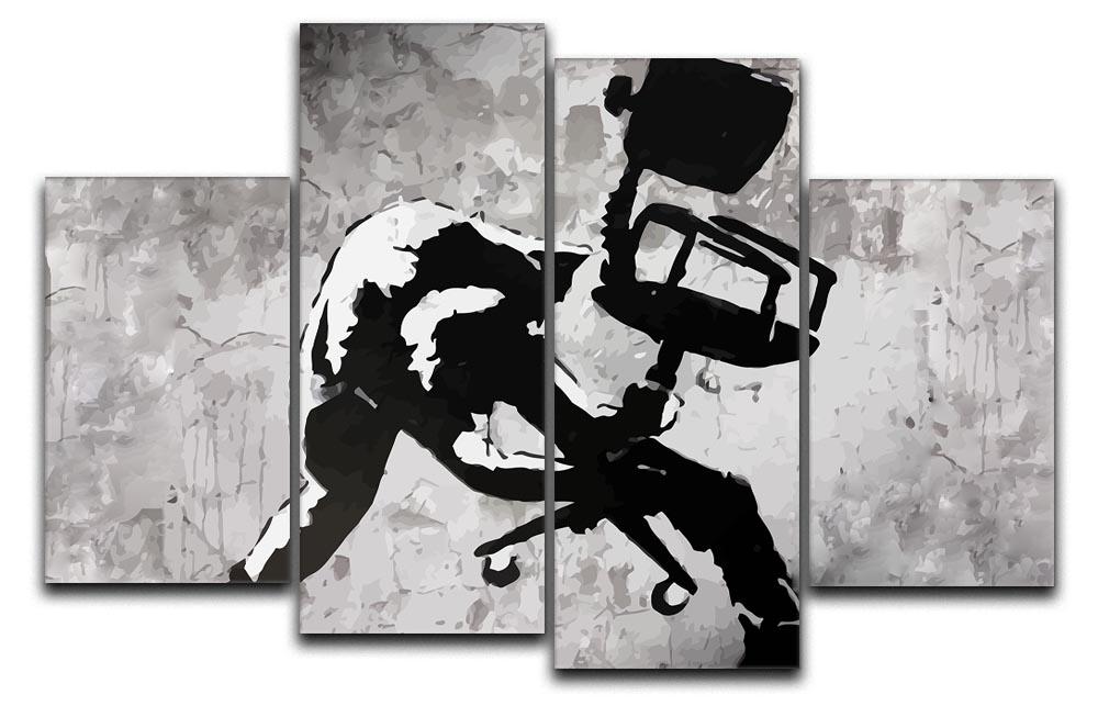 Banksy London Calling 4 Split Panel Canvas artwork featuring four panels that create a cohesive design, ideal for modern decor.