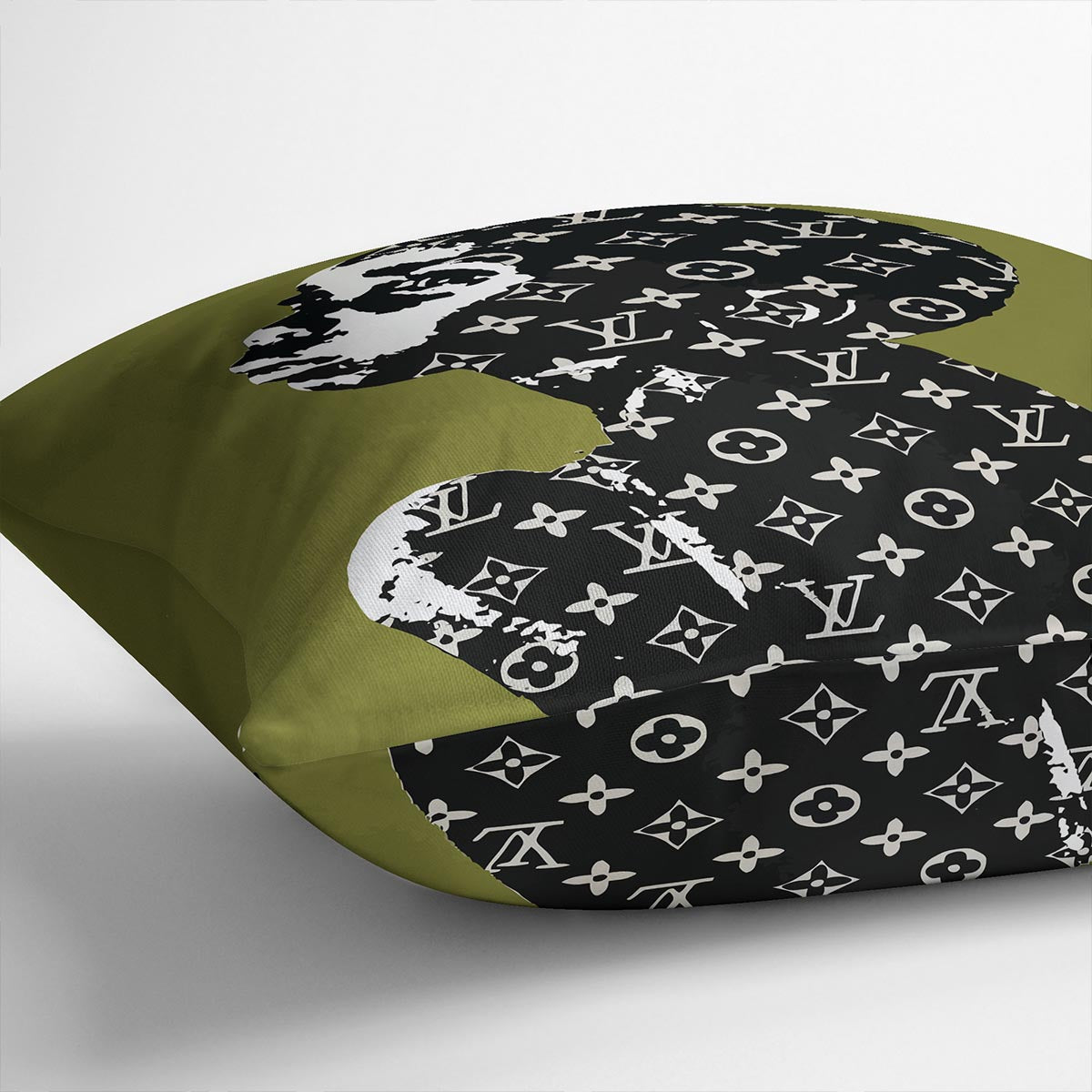 Banksy Louis Vuitton Kid Cushion featuring vibrant abstract designs on luxurious vegan faux suede, perfect for home decor.