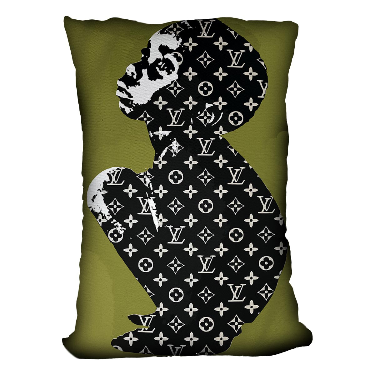 Banksy Louis Vuitton Kid Cushion featuring vibrant abstract designs on luxurious vegan faux suede, perfect for home decor.