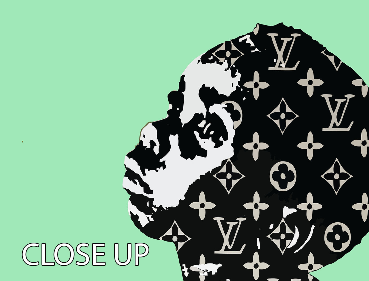 Banksy Louis Vuitton Kid Green 3 Split Panel Canvas Print featuring vibrant colors and modern art design across three panels.