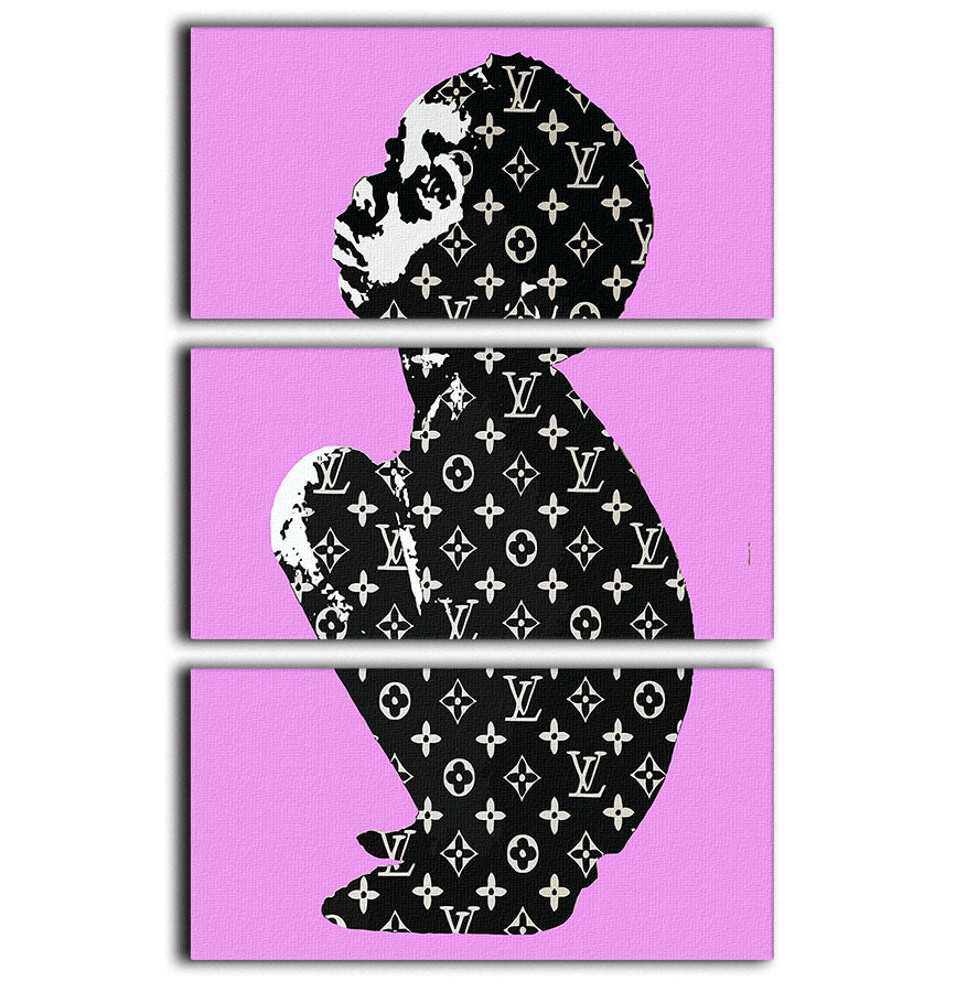 Banksy Louis Vuitton Kid Purple 3 Split Panel Canvas Print showcasing vibrant purple tones and modern art design.