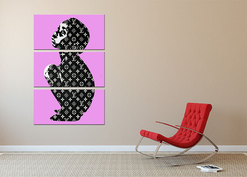 Banksy Louis Vuitton Kid Purple 3 Split Panel Canvas Print showcasing vibrant purple tones and modern art design.