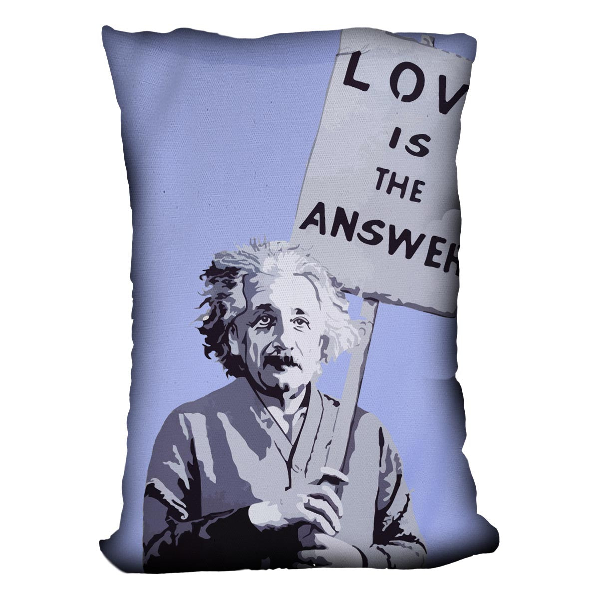 Banksy Love Is The Answer Blue Cushion featuring vibrant abstract design on luxurious vegan faux suede.