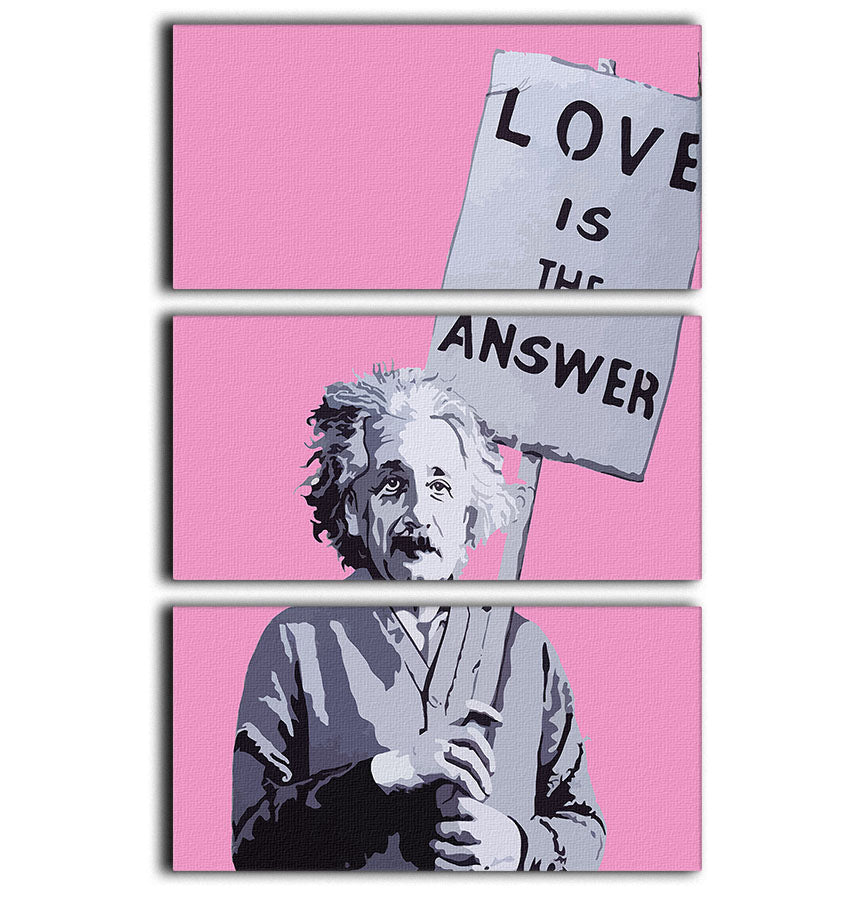 Banksy Love Is The Answer Pink 3 Split Panel Canvas Print featuring three panels with vibrant colors and modern art design.