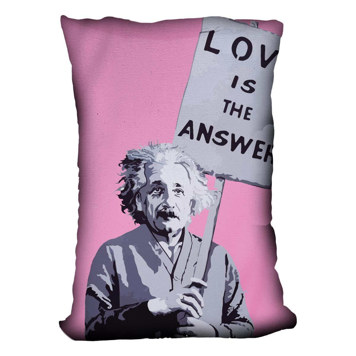 Banksy Love Is The Answer Pink Cushion featuring vibrant abstract design on luxurious vegan faux suede.