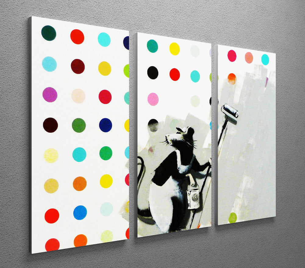 Banksy LSD Damien Hirst 3 Split Canvas Print featuring vibrant colors and modern art design across three panels.