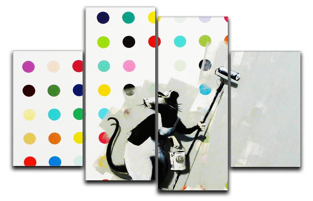 Banksy LSD Damien Hirst 4 Split Panel Canvas featuring vibrant colors and dynamic split design across four panels.