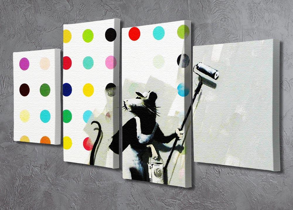 Banksy LSD Damien Hirst 4 Split Panel Canvas featuring vibrant colors and dynamic split design across four panels.