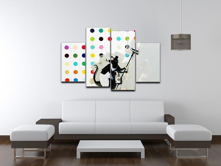 Banksy LSD Damien Hirst 4 Split Panel Canvas featuring vibrant colors and dynamic split design across four panels.