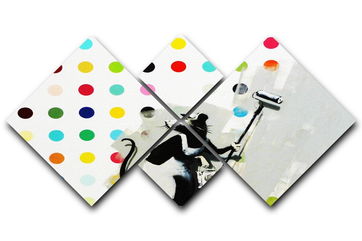 Banksy LSD Damien Hirst 4 Square Multi Panel Canvas featuring vibrant colors and intricate designs across four panels.