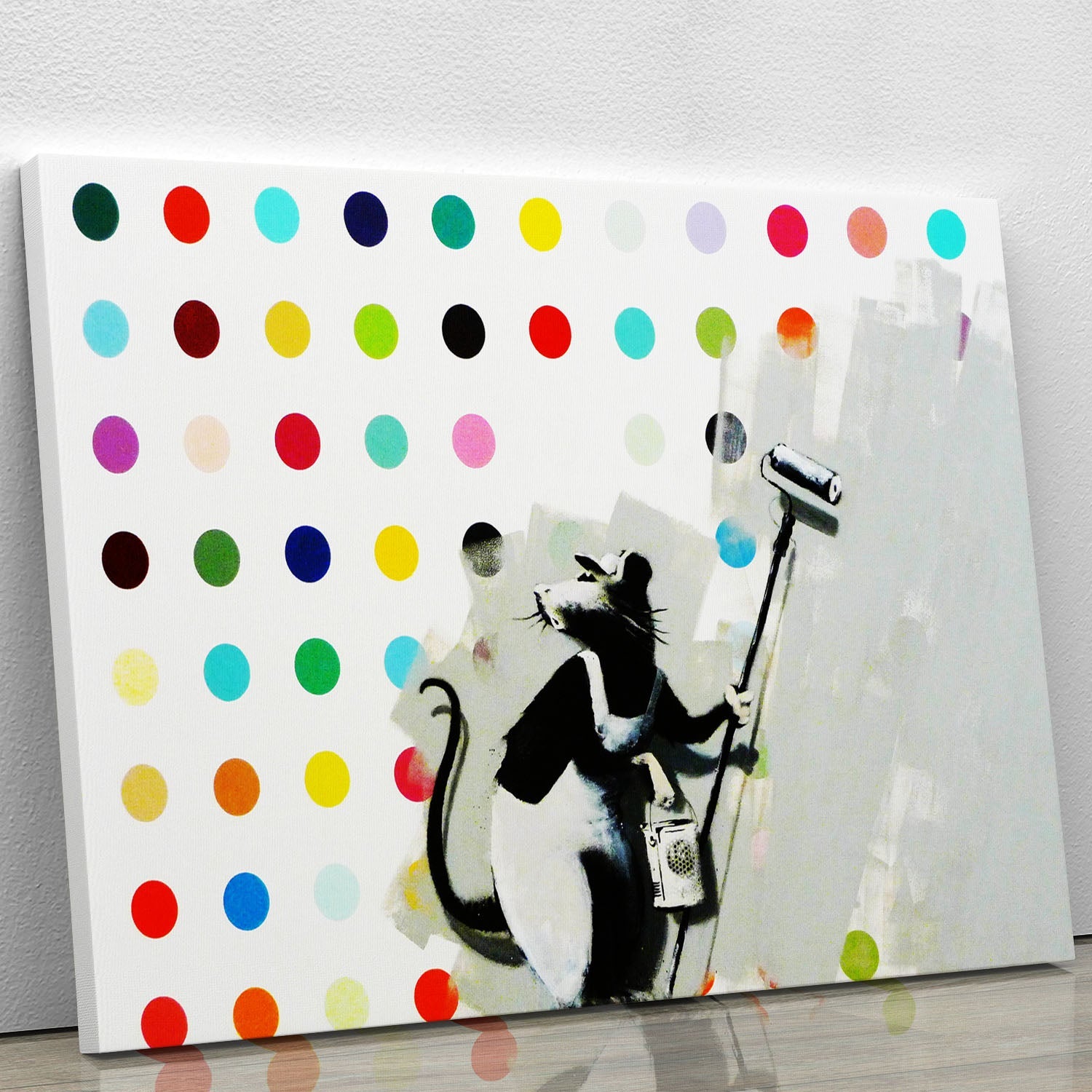 Banksy LSD Damien Hirst canvas print featuring vibrant colors and intricate details, perfect for modern decor.