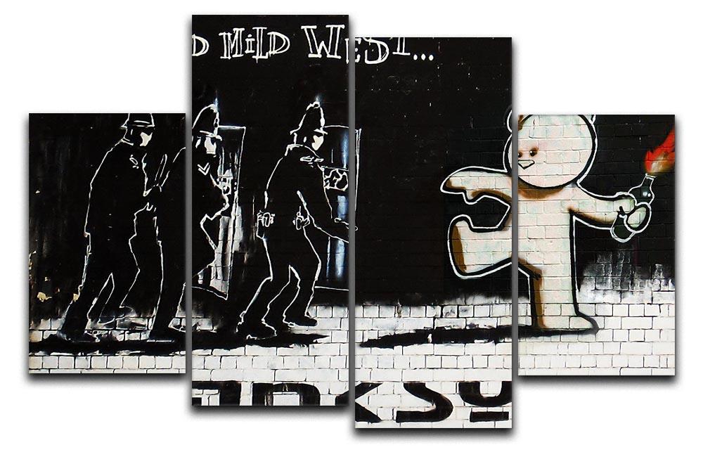 Banksy Mild Mild West 4 Split Panel Canvas artwork featuring four equal sections creating a cohesive image.