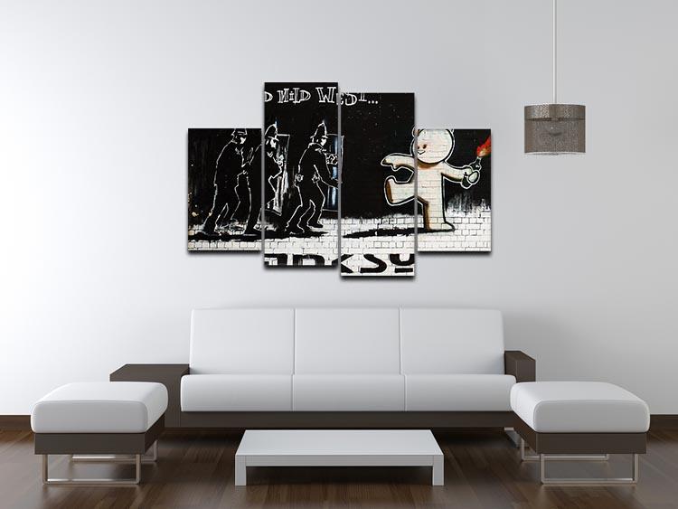 Banksy Mild Mild West 4 Split Panel Canvas artwork featuring four equal sections creating a cohesive image.