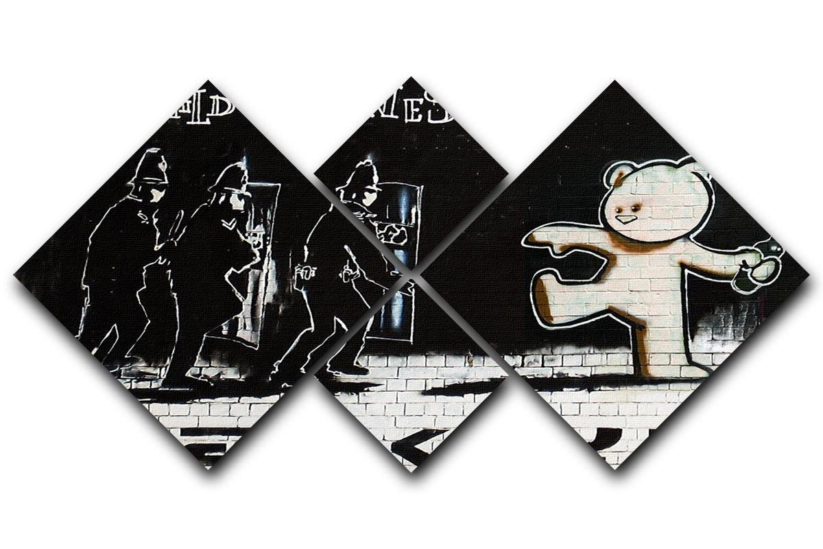 Banksy Mild Mild West 4 Square Multi Panel Canvas artwork featuring four equal square sections with vibrant colors and intricate details.