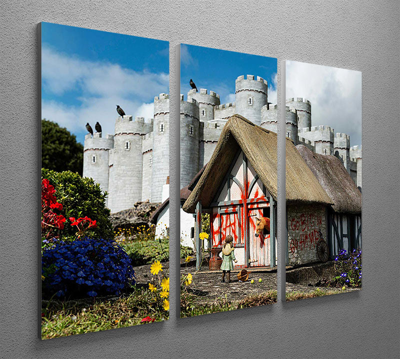 Banksy Model Village Great Yarmouth 3-panel canvas print showcasing vibrant colors and intricate designs, perfect for home decor.