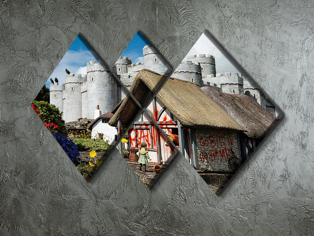 Banksy Model Village Great Yarmouth 4 Square Multi Panel Canvas featuring four equal square sections of urban street art.