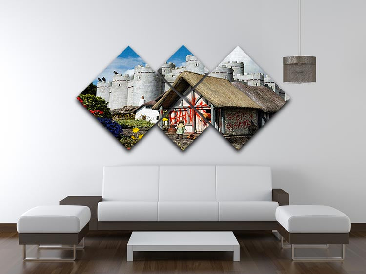 Banksy Model Village Great Yarmouth 4 Square Multi Panel Canvas featuring four equal square sections of urban street art.