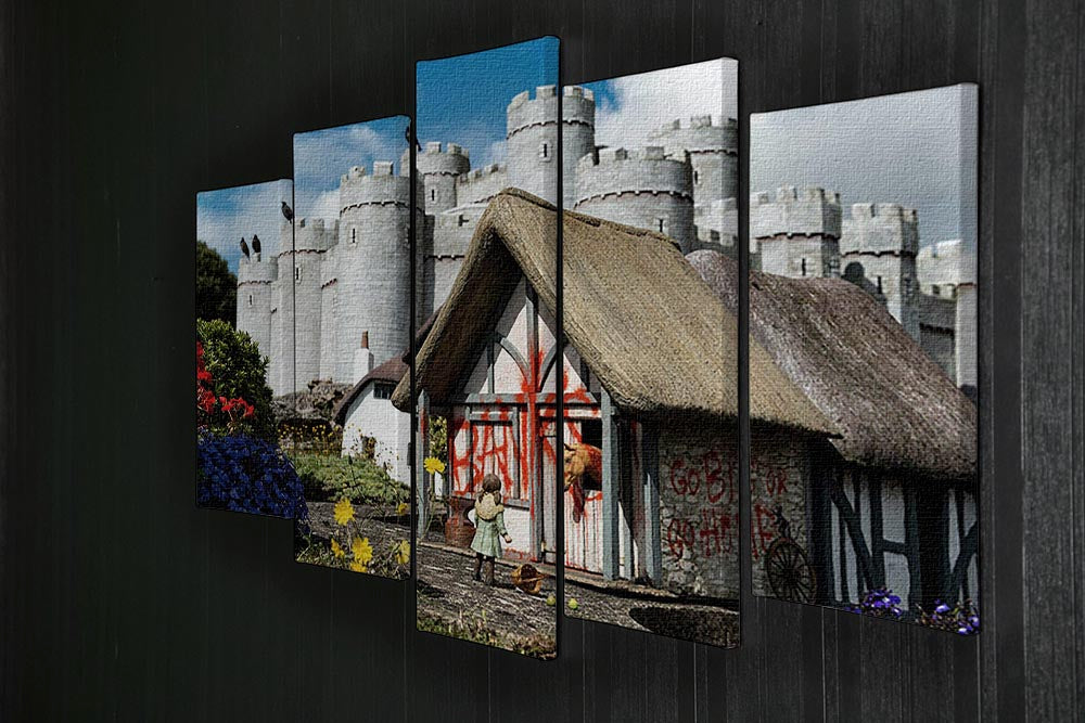 Banksy Model Village Great Yarmouth 5 Split Panel Canvas artwork featuring vibrant colors and dynamic design across five panels.