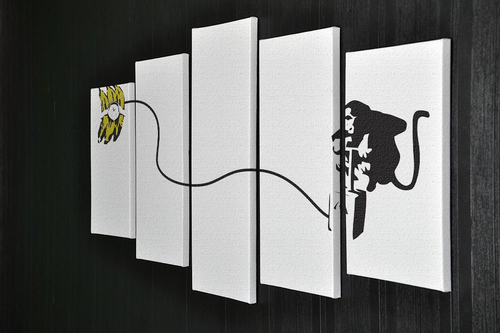 Banksy Monkey Banana Bomb artwork displayed on a 5-split canvas, featuring vibrant colors and dynamic design.
