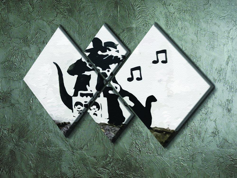 Banksy Music Rat 4 Square Multi Panel Canvas artwork featuring a playful rat design in four equal sections, perfect for modern decor.