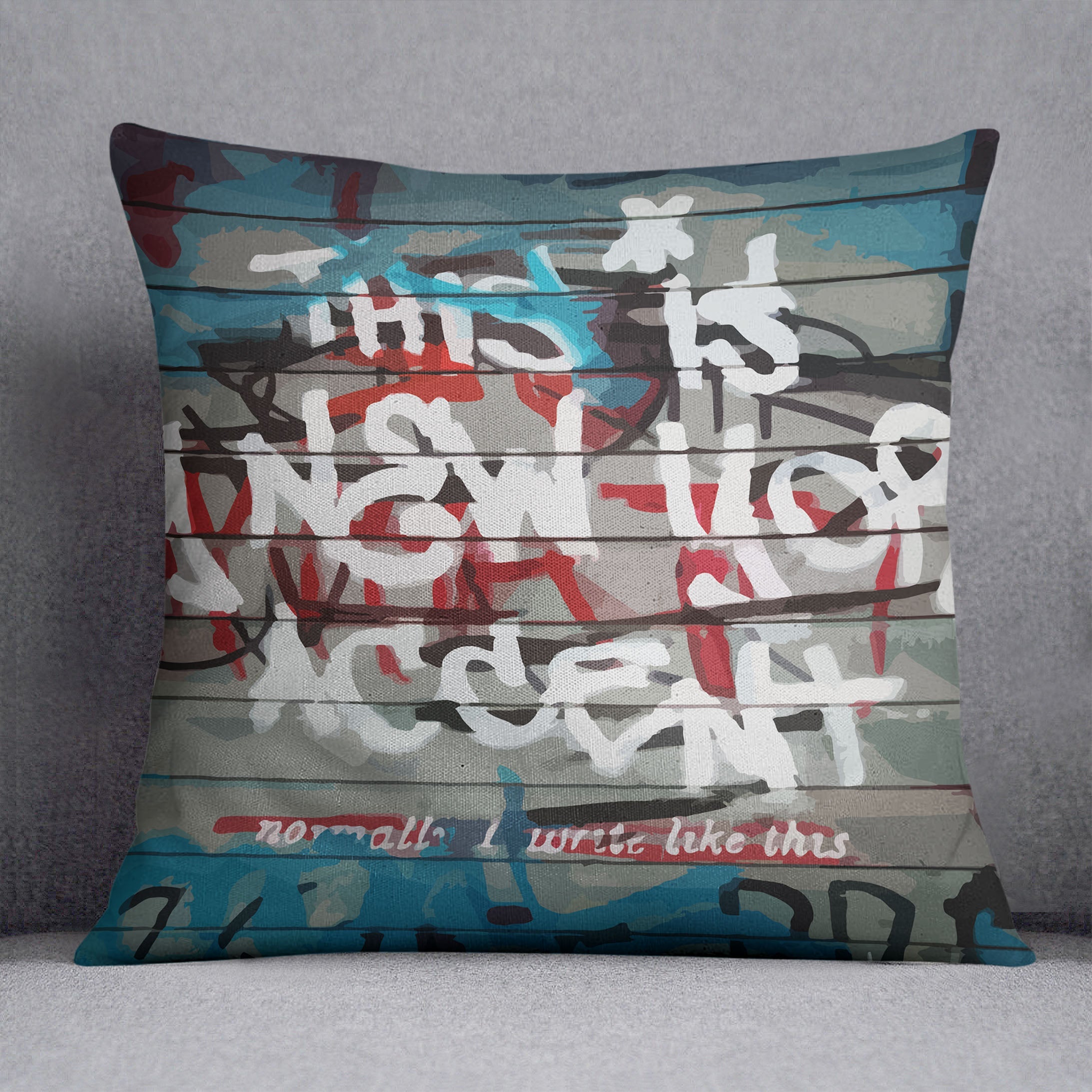 Banksy New York Accent Cushion featuring vibrant abstract designs on luxurious vegan faux suede, perfect for home decor.