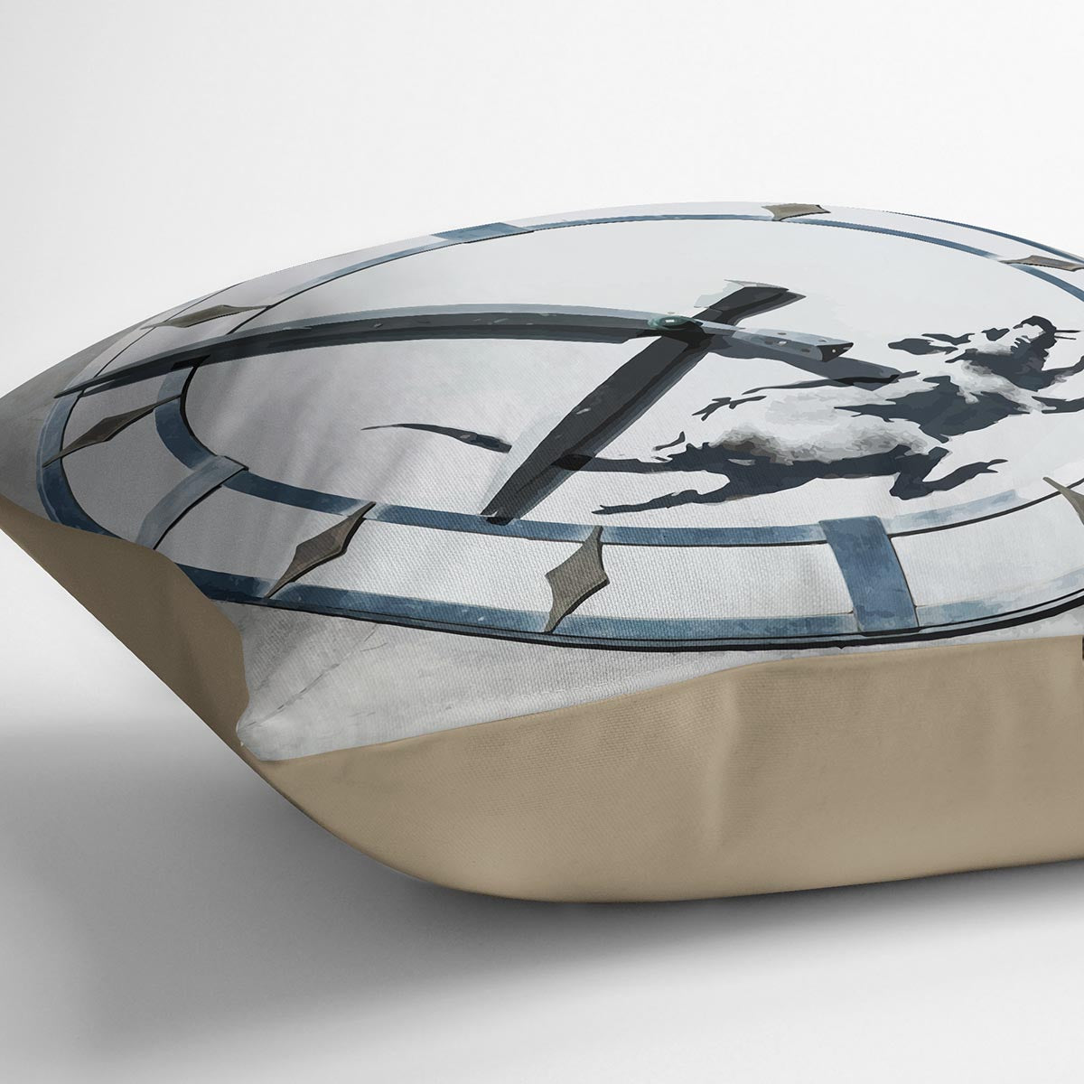 Banksy New York Clock Rat Cushion featuring vibrant abstract design on luxurious vegan faux suede.
