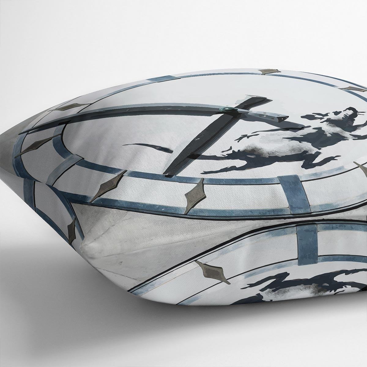 Banksy New York Clock Rat Cushion featuring vibrant abstract design on luxurious vegan faux suede.