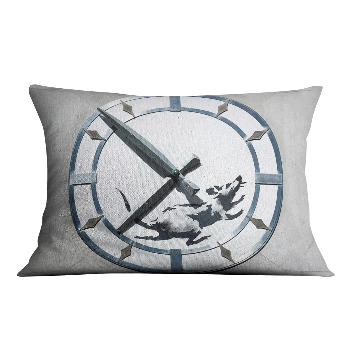 Banksy New York Clock Rat Cushion featuring vibrant abstract design on luxurious vegan faux suede.