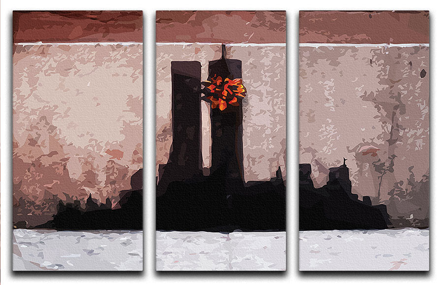 Banksy New York Twin Towers 3 Split Panel Canvas Print featuring three panels with striking urban art design.