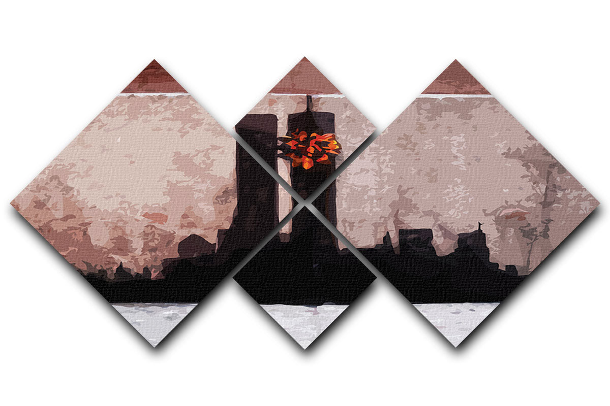 Banksy New York Twin Towers 4 Square Multi Panel Canvas artwork featuring four equal panels with striking urban imagery.