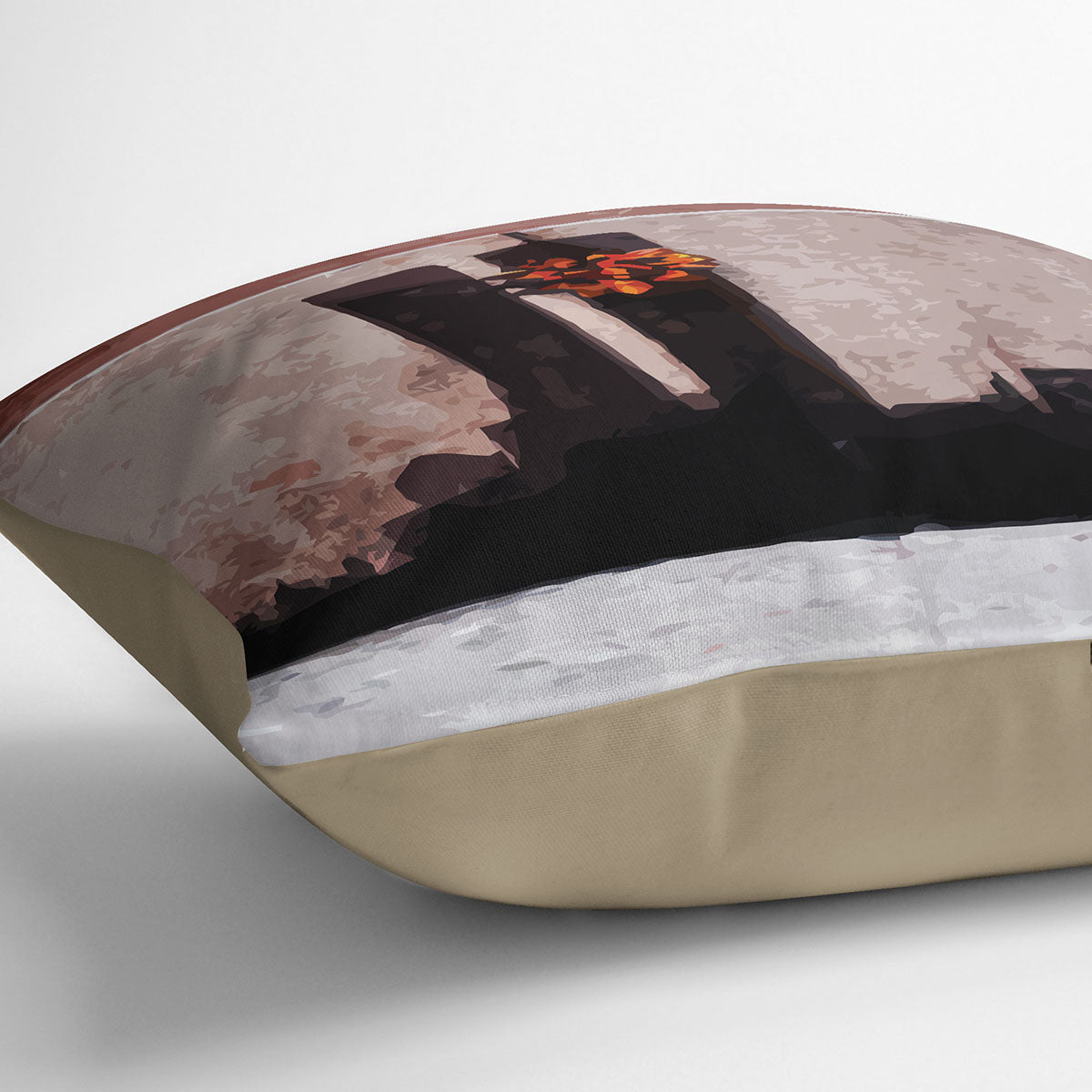 Banksy New York Twin Towers Cushion featuring vibrant abstract design on luxurious vegan faux suede.