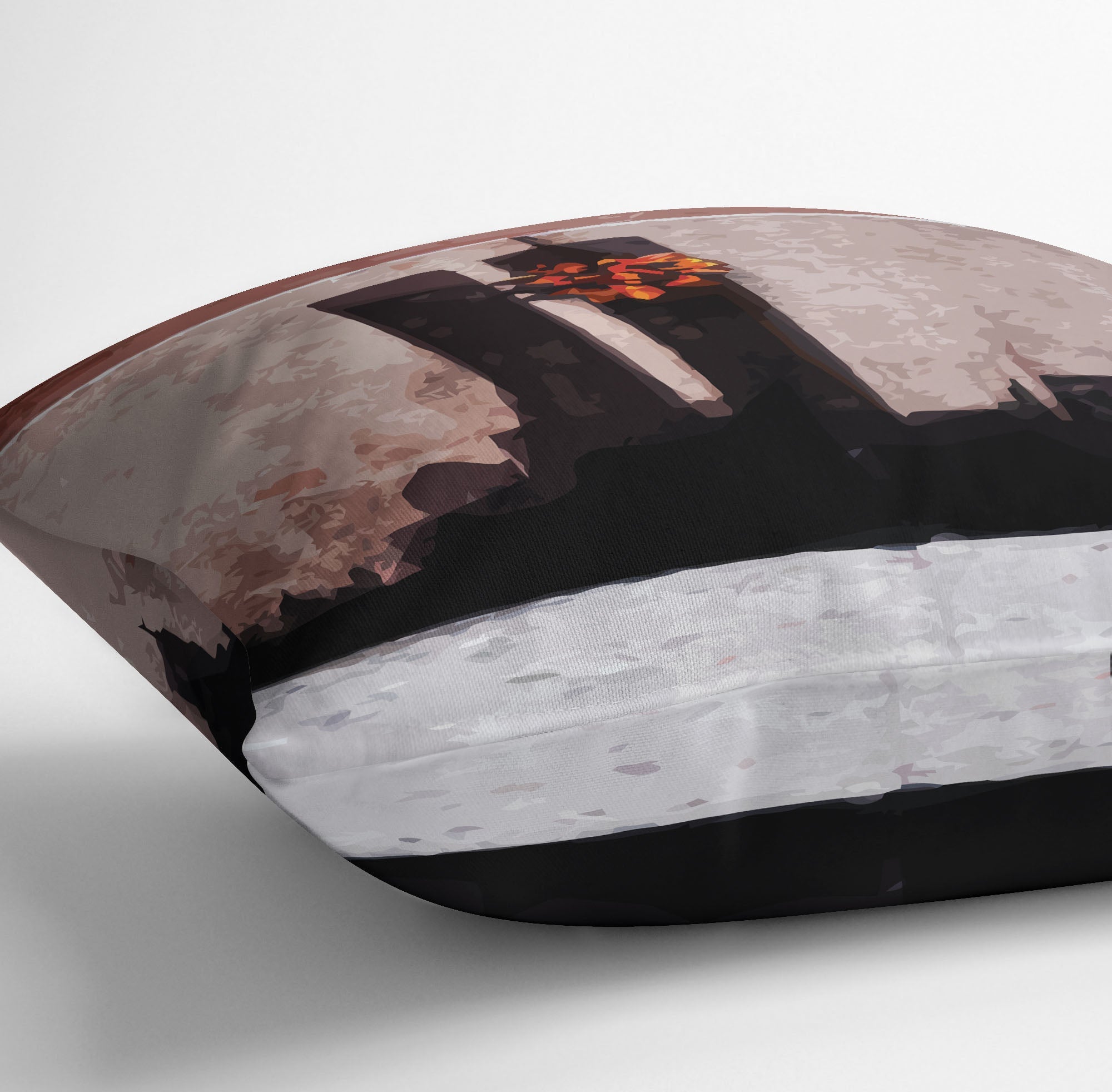 Banksy New York Twin Towers Cushion featuring vibrant abstract design on luxurious vegan faux suede.