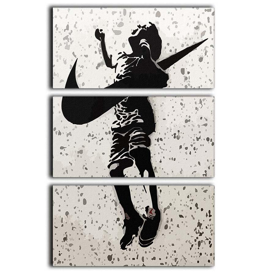 Banksy Nike 3 Split Panel Canvas Print featuring vibrant street art design on three separate canvases, ideal for modern decor.