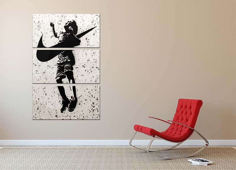 Banksy Nike 3 Split Panel Canvas Print featuring vibrant street art design on three separate canvases, ideal for modern decor.