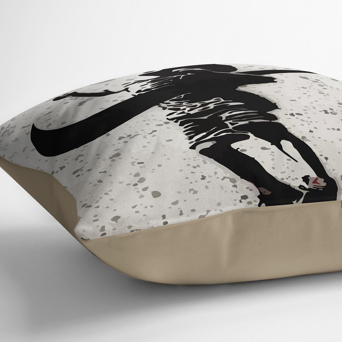 A vibrant Banksy Nike Cushion featuring colorful abstract designs on luxurious vegan faux suede, perfect for home decor.