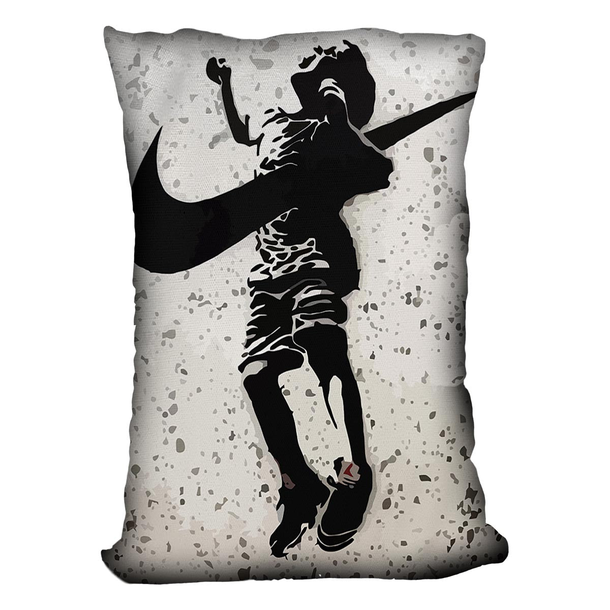 A vibrant Banksy Nike Cushion featuring colorful abstract designs on luxurious vegan faux suede, perfect for home decor.