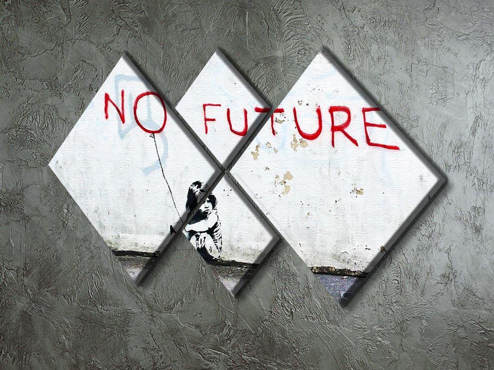 Banksy No Future 4 Square Multi Panel Canvas artwork featuring four equal square sections, showcasing vibrant colors and striking design.