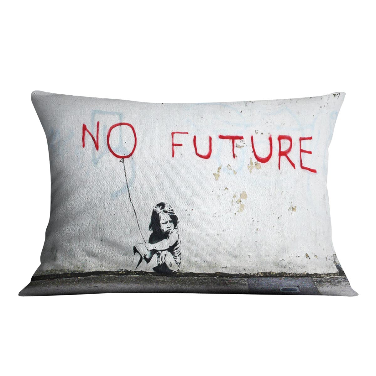 Banksy No Future Cushion featuring vibrant abstract design on luxurious vegan faux suede, perfect for home decor.