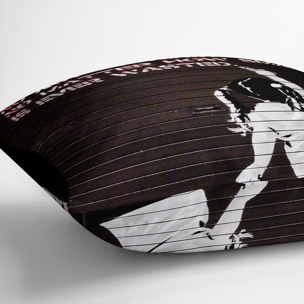 Banksy No Kindness Cushion featuring vibrant abstract design on luxurious vegan faux suede, perfect for home decor.