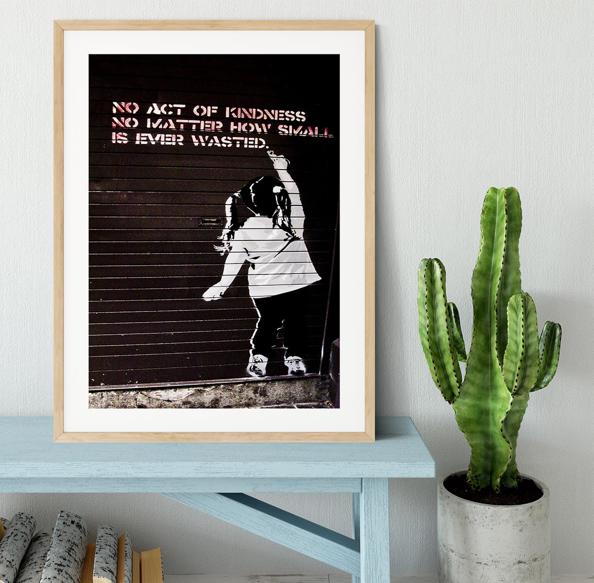 Banksy No Kindness Framed Print showcasing vibrant colors and intricate details in a stylish frame.