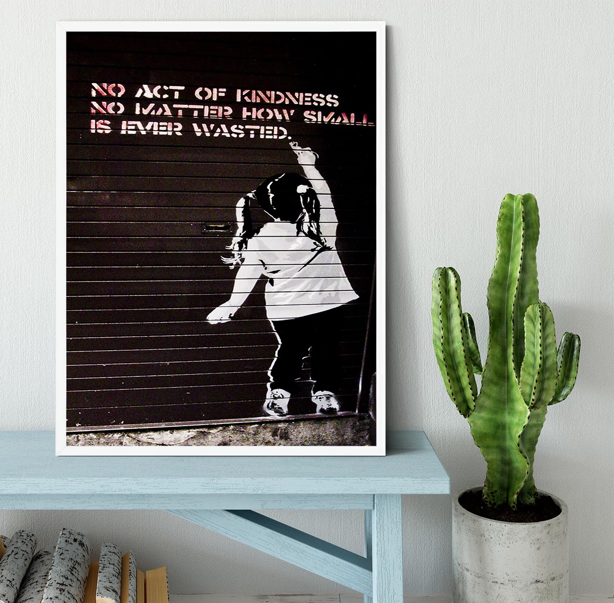 Banksy No Kindness Framed Print showcasing vibrant colors and intricate details in a stylish frame.
