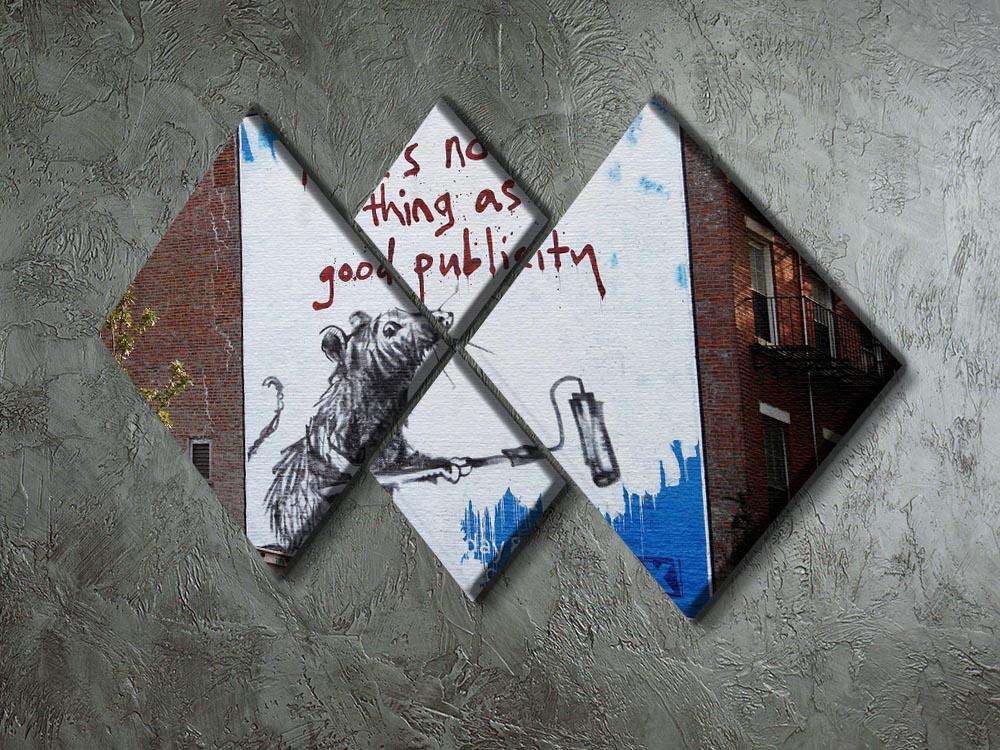 Banksy No Such Thing As Good Publicity 4 Square Multi Panel Canvas featuring four equal square sections of striking street art.