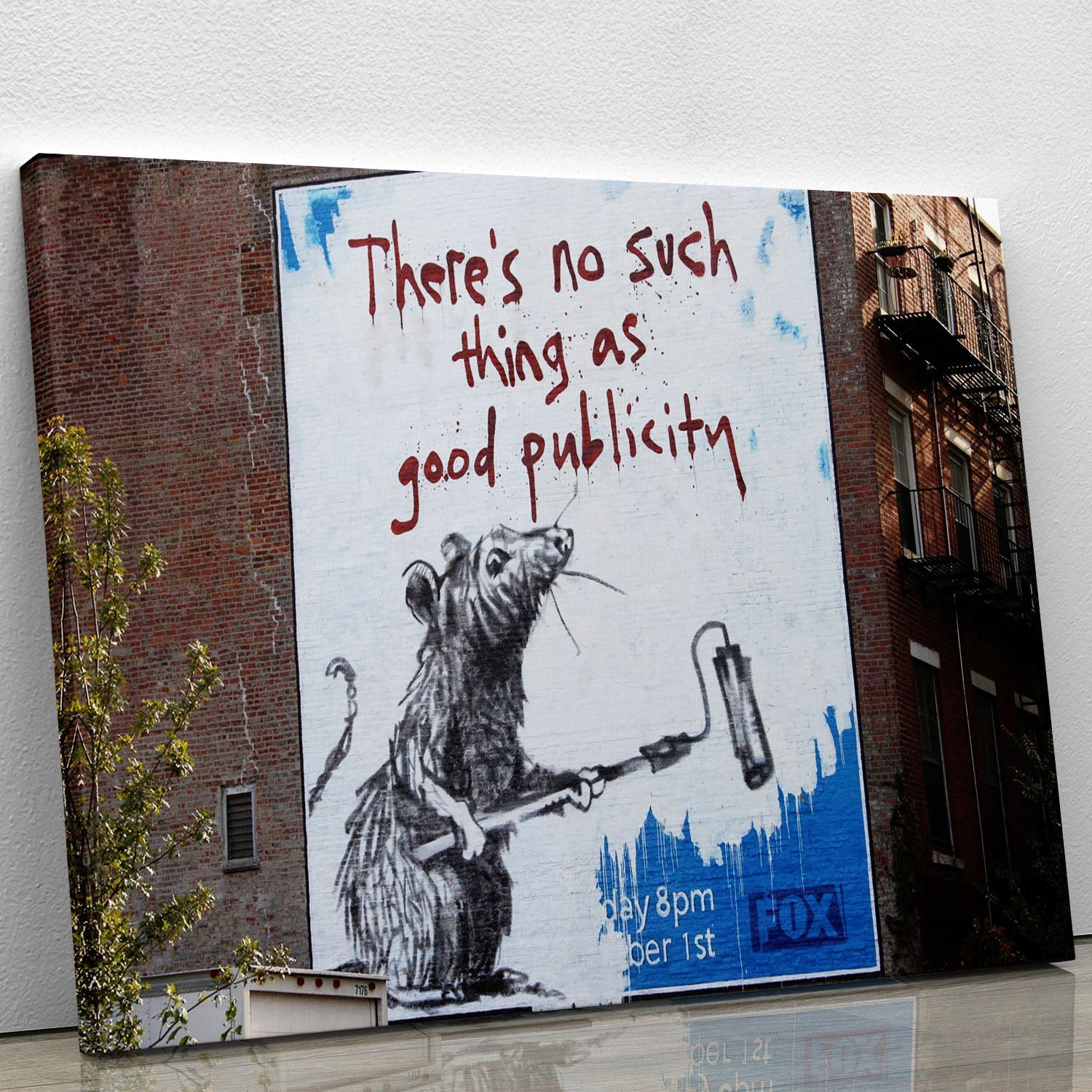 Banksy No Such Thing As Good Publicity canvas print featuring bold street art style, perfect for modern decor.