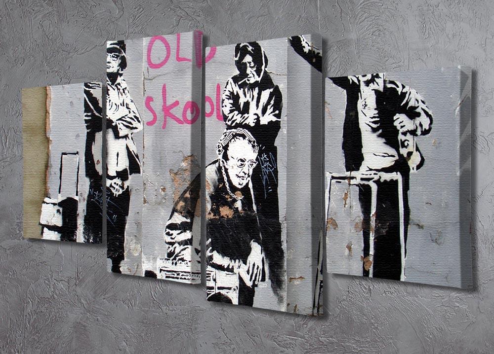 Banksy Old Skool 4 Split Panel Canvas artwork featuring four equal sections that create a cohesive image when hung together.