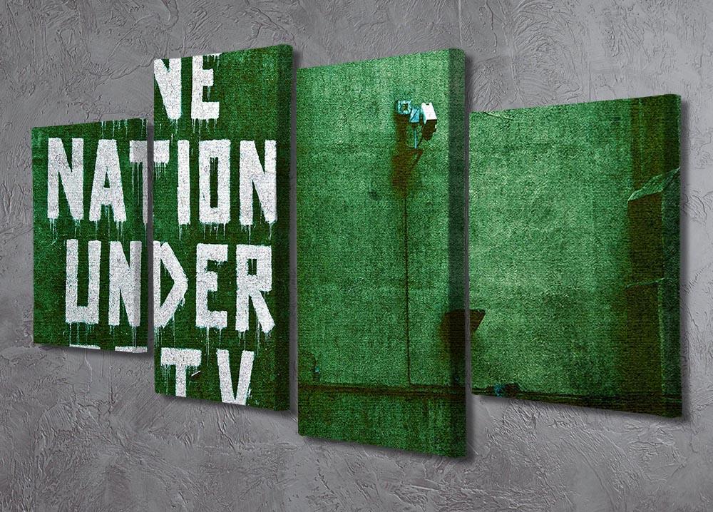 Banksy One Nation Under CCTV 4 Split Panel Canvas artwork featuring four panels with a cohesive design, showcasing urban themes.