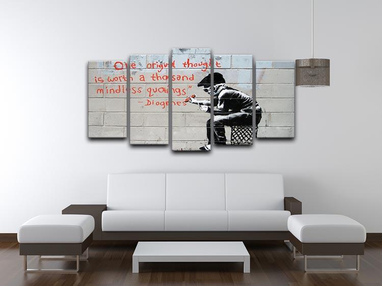 Banksy One Original Thought 5 Split Panel Canvas artwork featuring a cohesive design across five panels, perfect for modern decor.