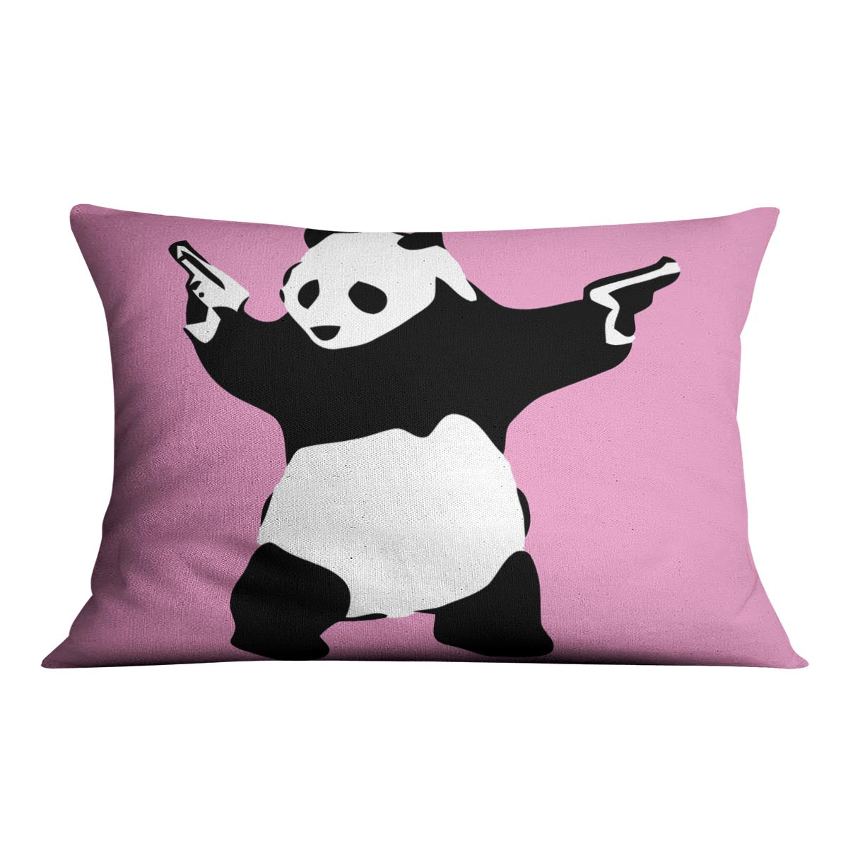 Banksy Panda Pink Cushion featuring vibrant abstract design on luxurious vegan faux suede, perfect for home decor.