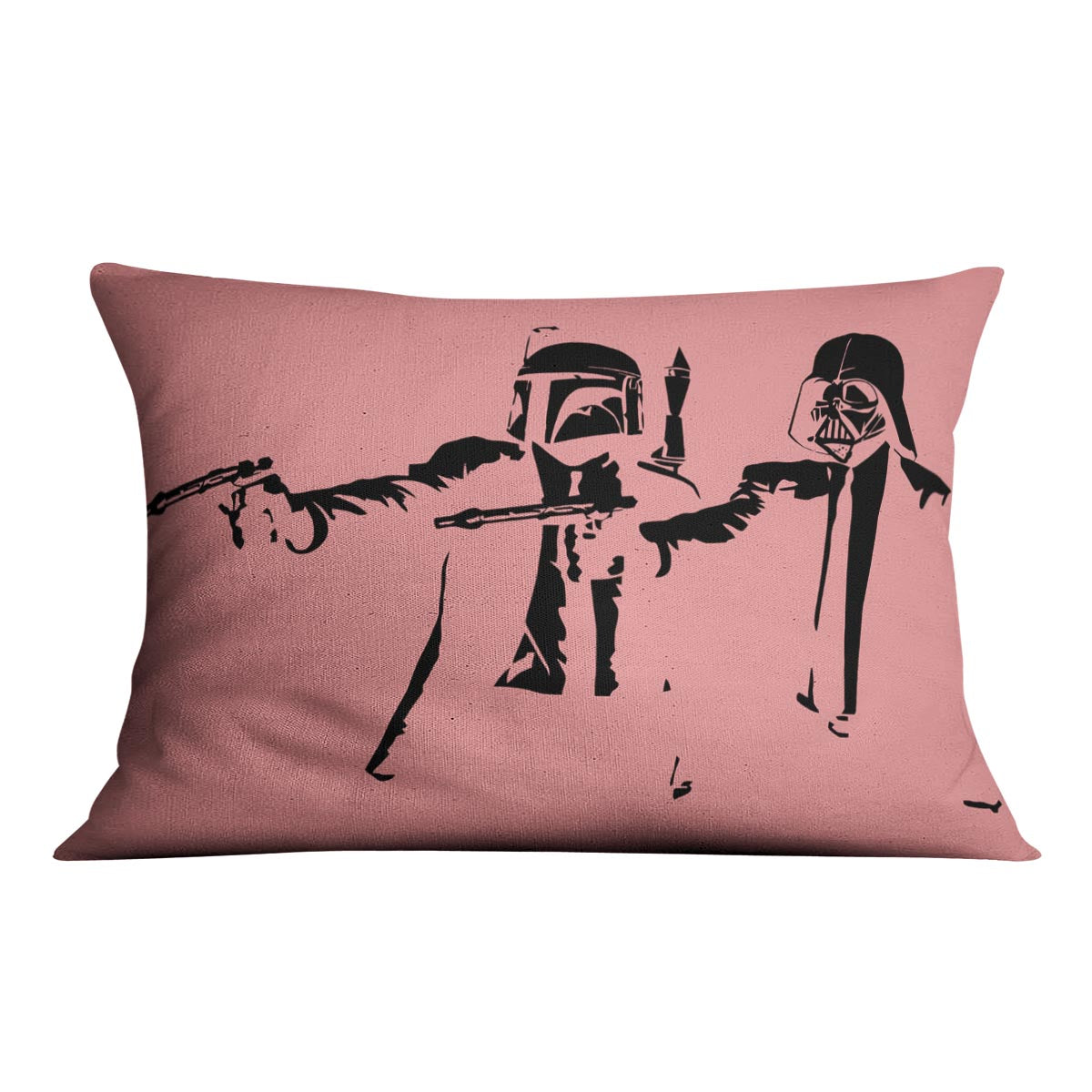 Banksy Pulp Fiction Star Wars Red Cushion featuring vibrant colors and abstract design on luxurious vegan faux suede.